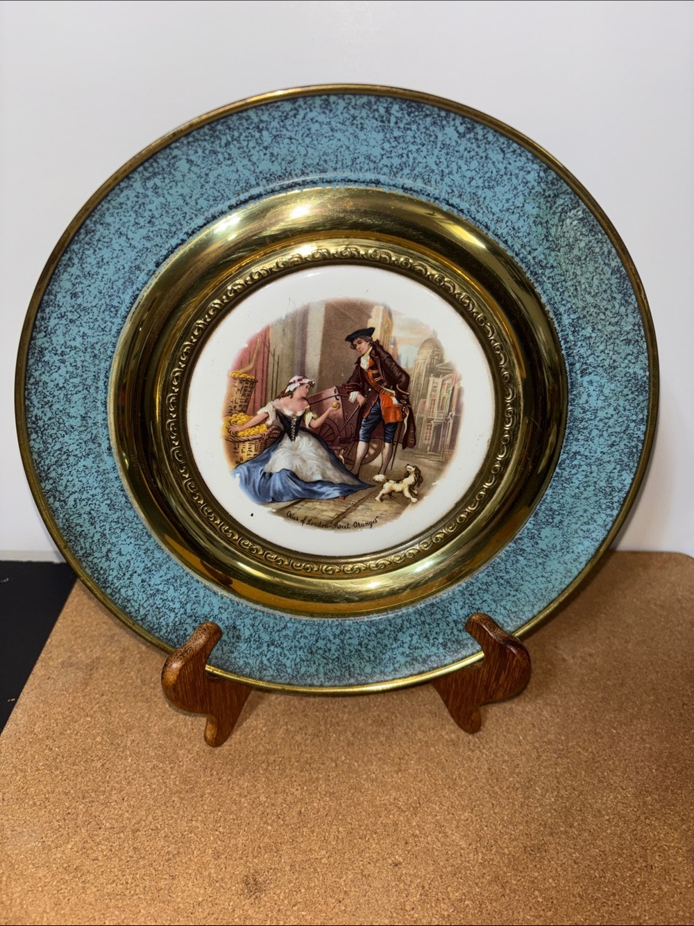💐3/$15 Decorative Blue Gold Porcelain Collector Plate Metal Wall Hanger